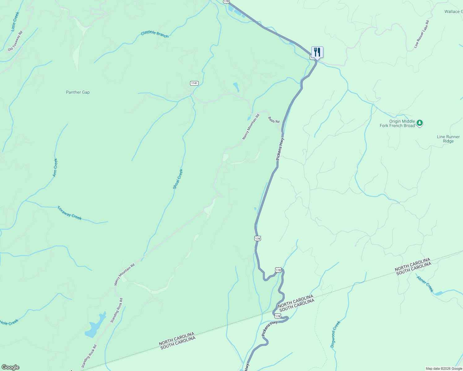 map of restaurants, bars, coffee shops, grocery stores, and more near 341 Eastatoe Gap Road in Rosman