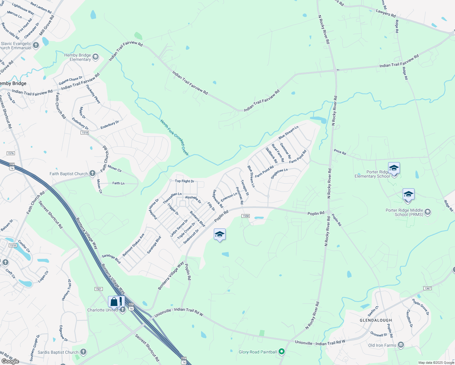 map of restaurants, bars, coffee shops, grocery stores, and more near 1007 Loudoun Rd in Indian Trail