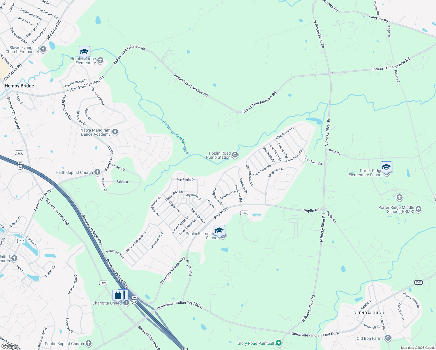map of restaurants, bars, coffee shops, grocery stores, and more near 6003 Sedgewick Rd in Indian Trail