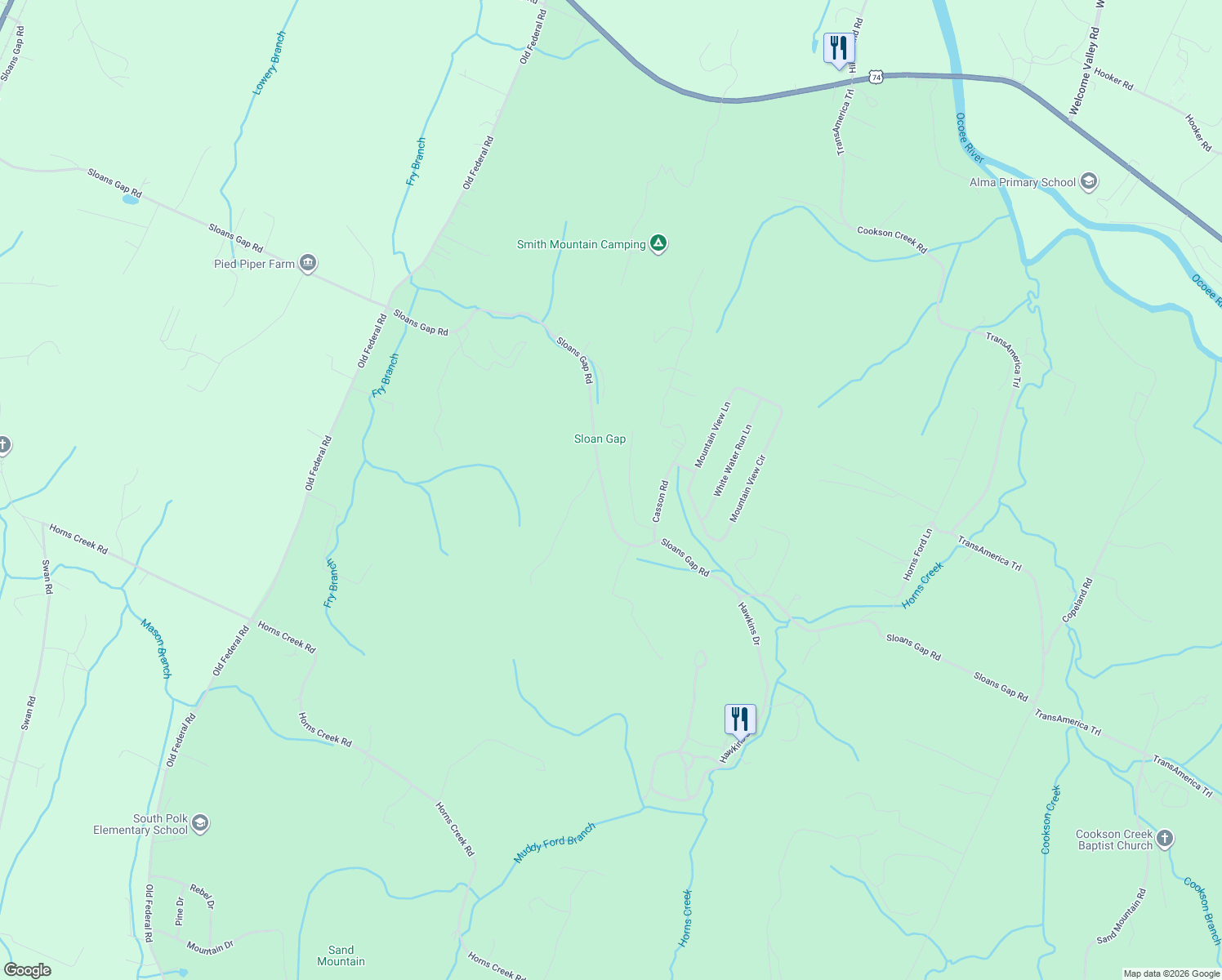 map of restaurants, bars, coffee shops, grocery stores, and more near 1437 Sloans Gap Road in Ocoee