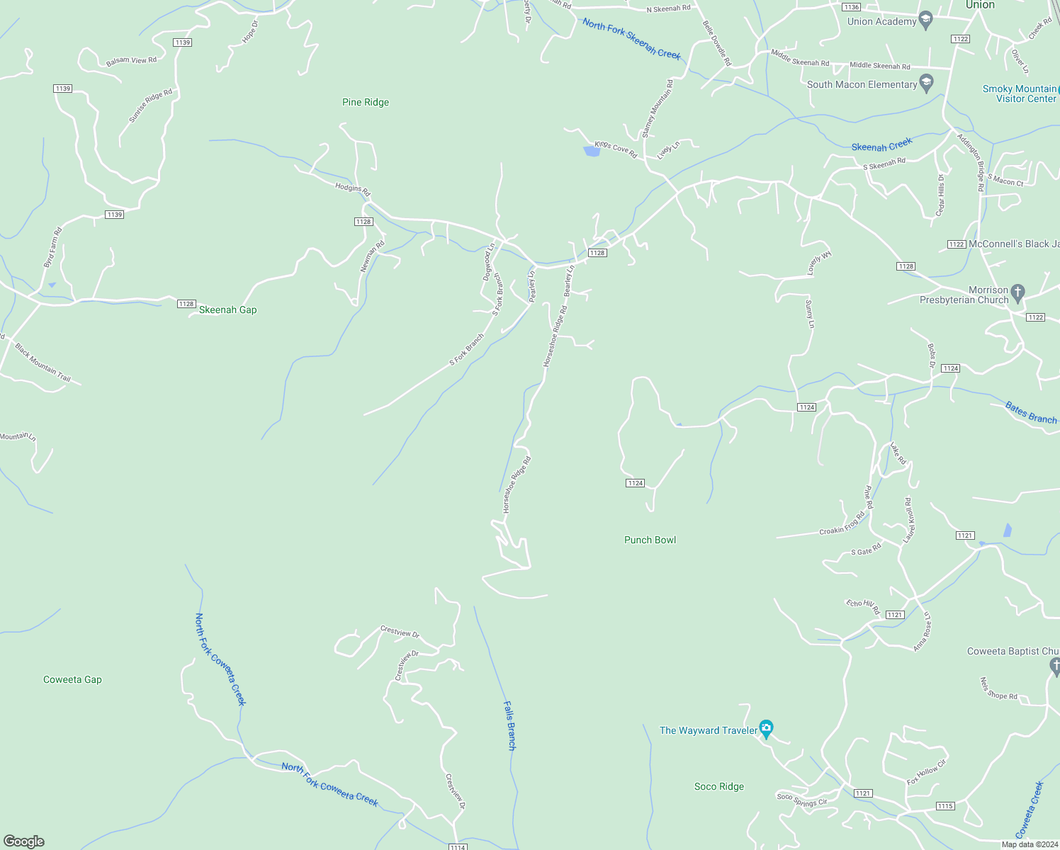 map of restaurants, bars, coffee shops, grocery stores, and more near Horseshoe Ridge Road in Franklin