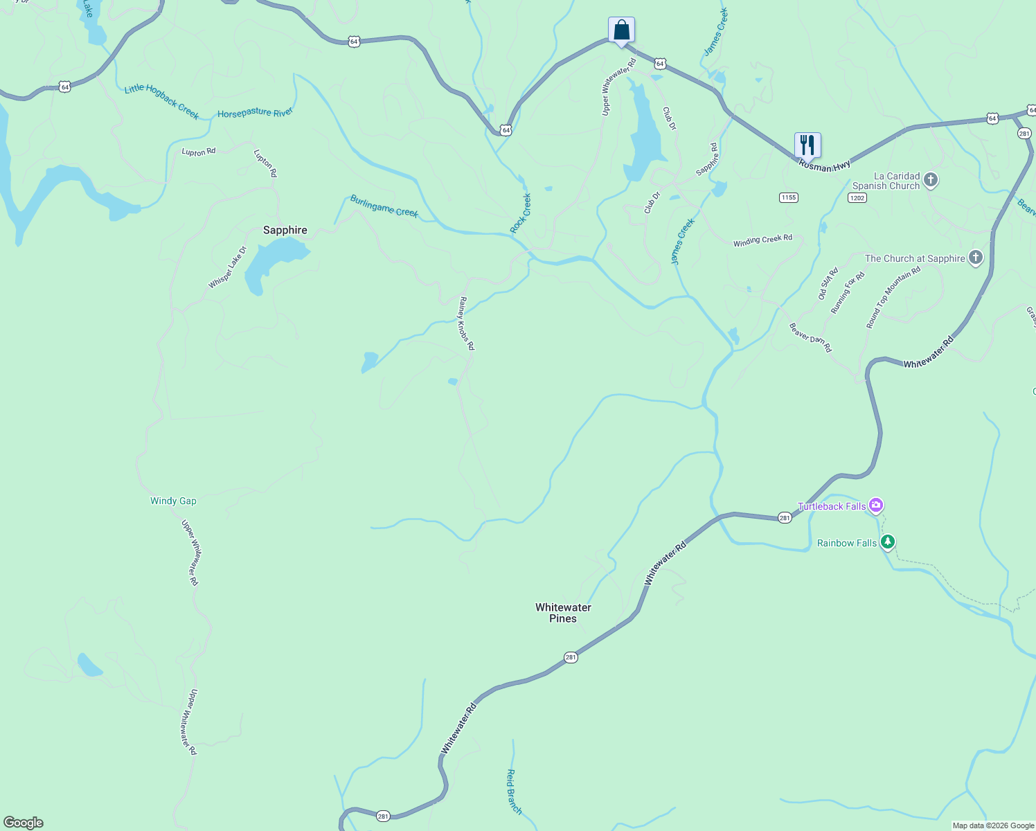 map of restaurants, bars, coffee shops, grocery stores, and more near in Whitewater Pines