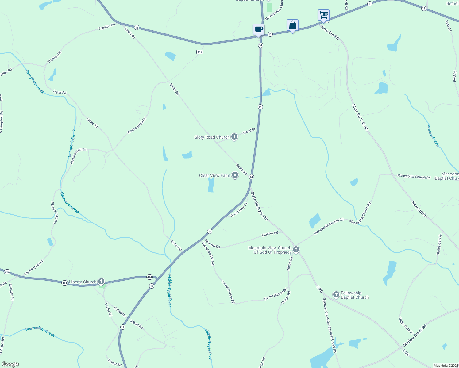 map of restaurants, bars, coffee shops, grocery stores, and more near 109 Smith Road in Landrum
