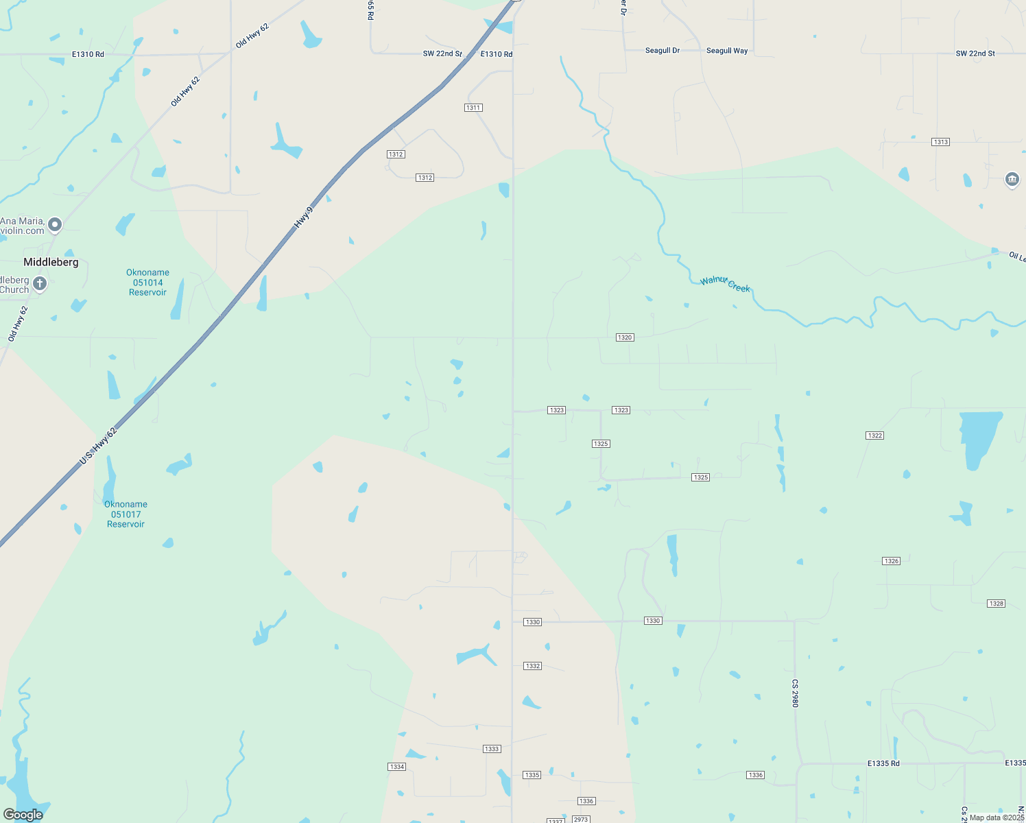 map of restaurants, bars, coffee shops, grocery stores, and more near N2970 Road in Blanchard