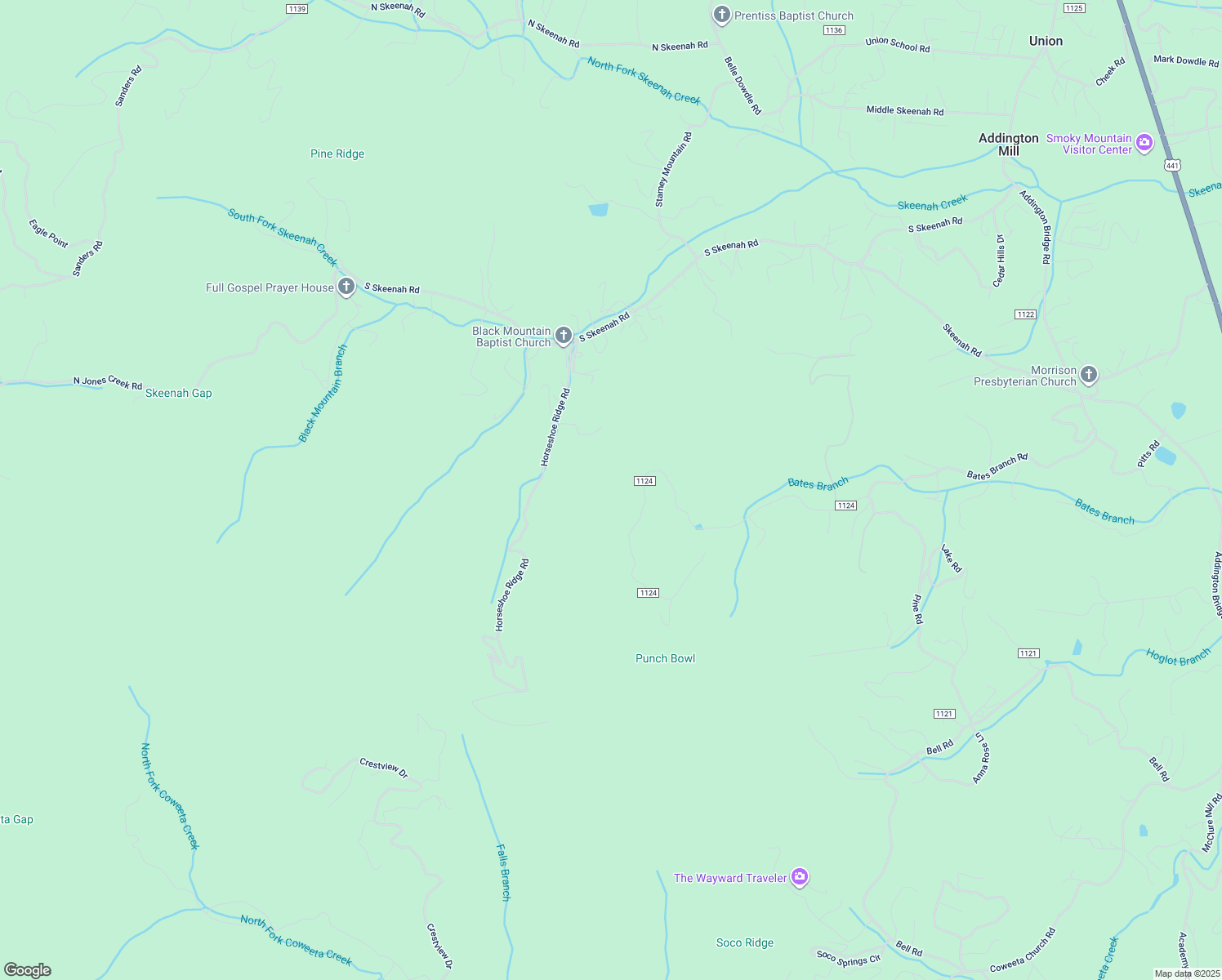 map of restaurants, bars, coffee shops, grocery stores, and more near Horseshoe Ridge Road in Franklin