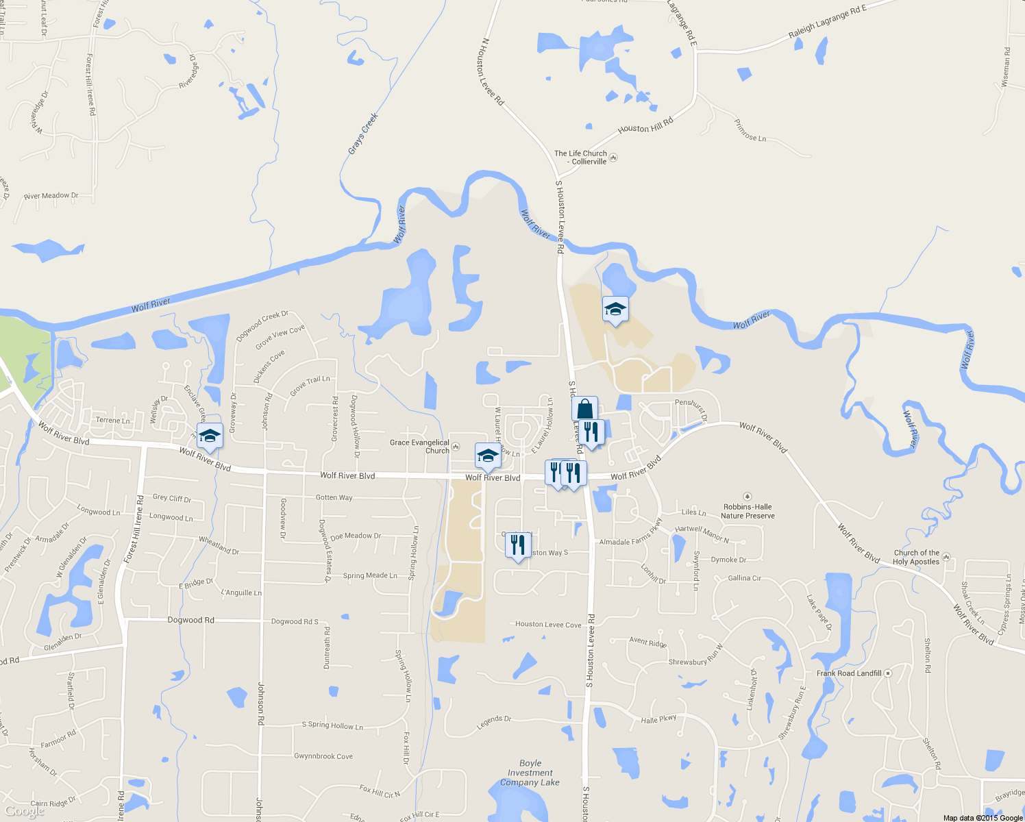 map of restaurants, bars, coffee shops, grocery stores, and more near 9847 Laurel Knoll Lane in Germantown