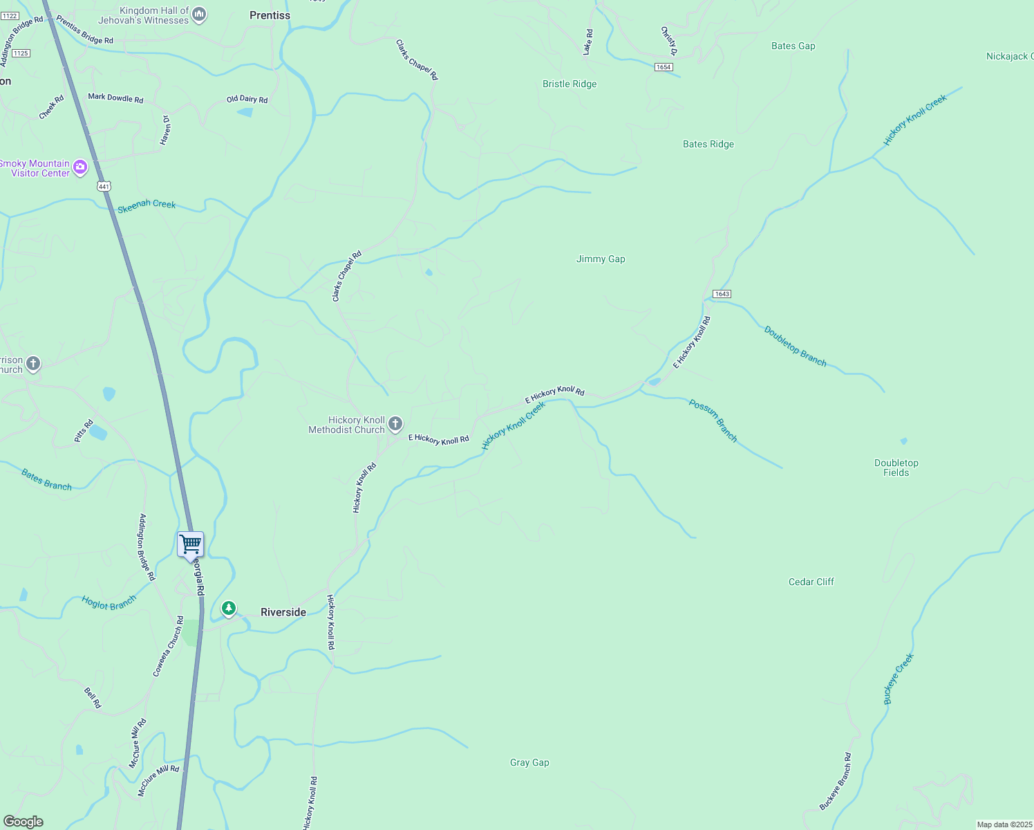 map of restaurants, bars, coffee shops, grocery stores, and more near 565 East Hickory Knoll Road in Franklin