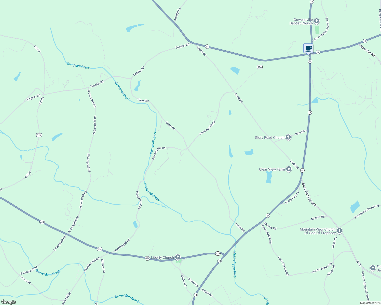 map of restaurants, bars, coffee shops, grocery stores, and more near Lister Road in Landrum