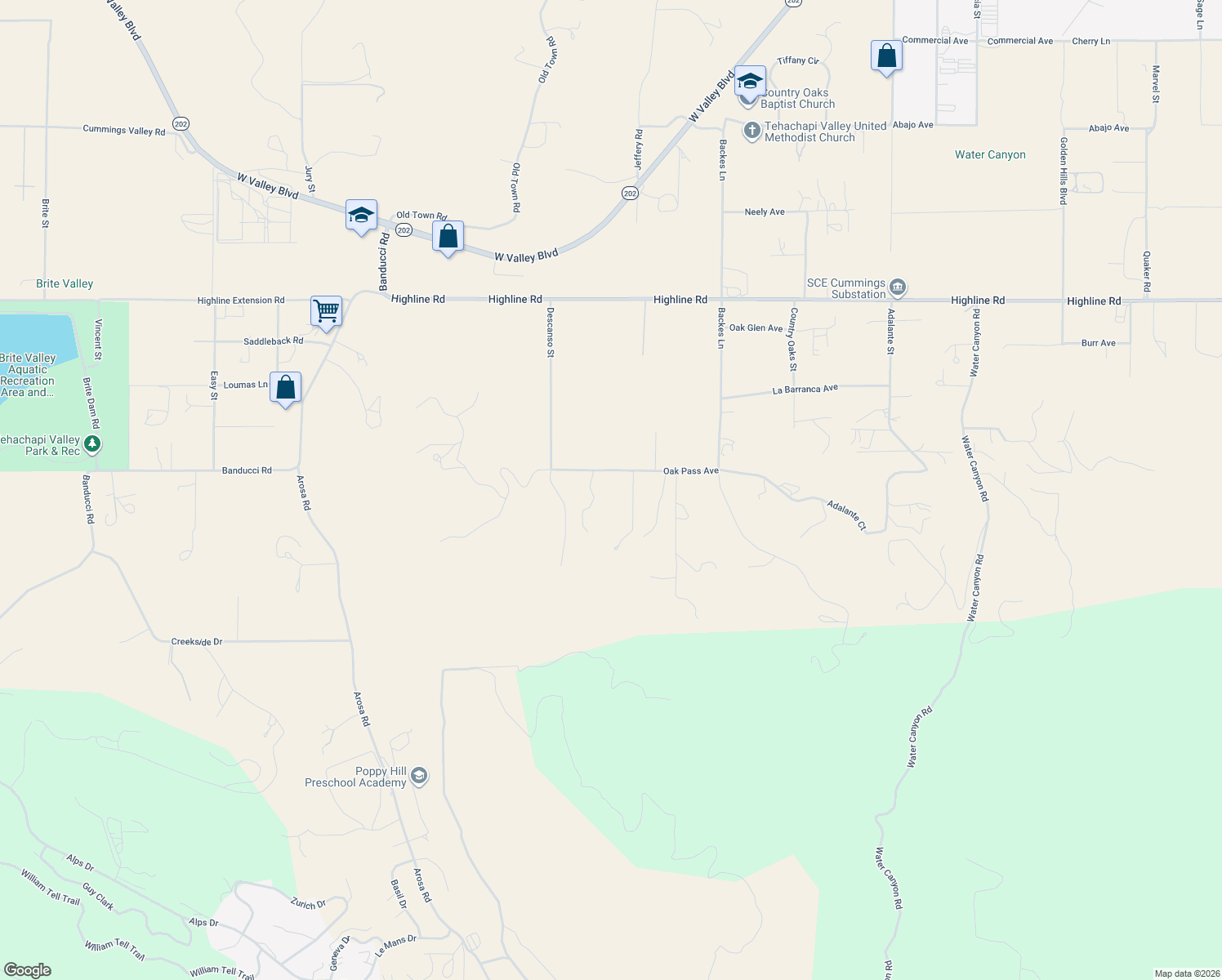 map of restaurants, bars, coffee shops, grocery stores, and more near 19465 Marquita Court in Tehachapi