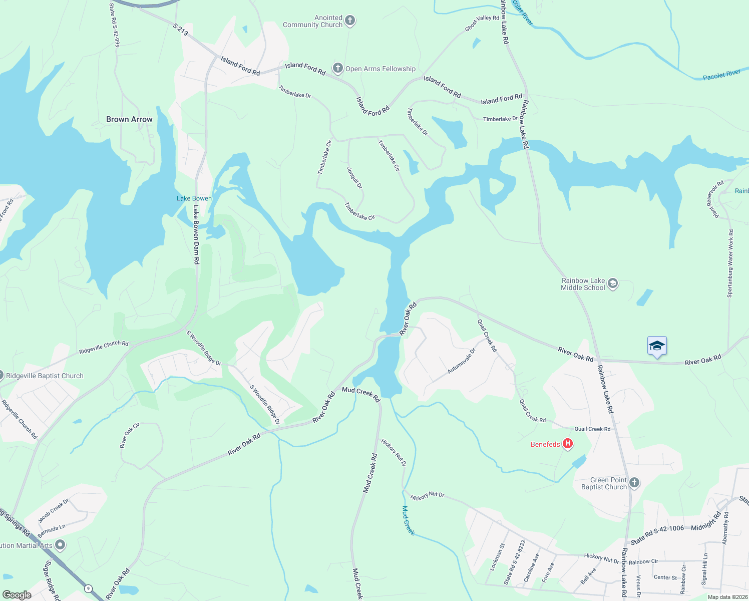 map of restaurants, bars, coffee shops, grocery stores, and more near 1279 Riveroak Road in Inman