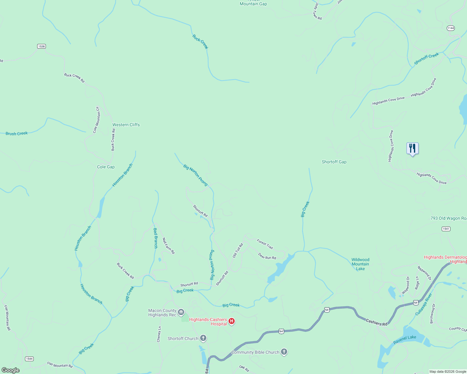 map of restaurants, bars, coffee shops, grocery stores, and more near 1742 Shortoff Road in Highlands