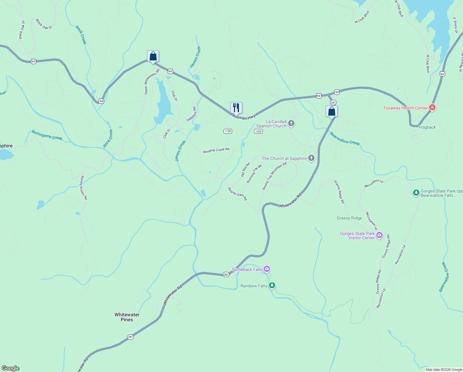 map of restaurants, bars, coffee shops, grocery stores, and more near 21 Old Still Road in Sapphire