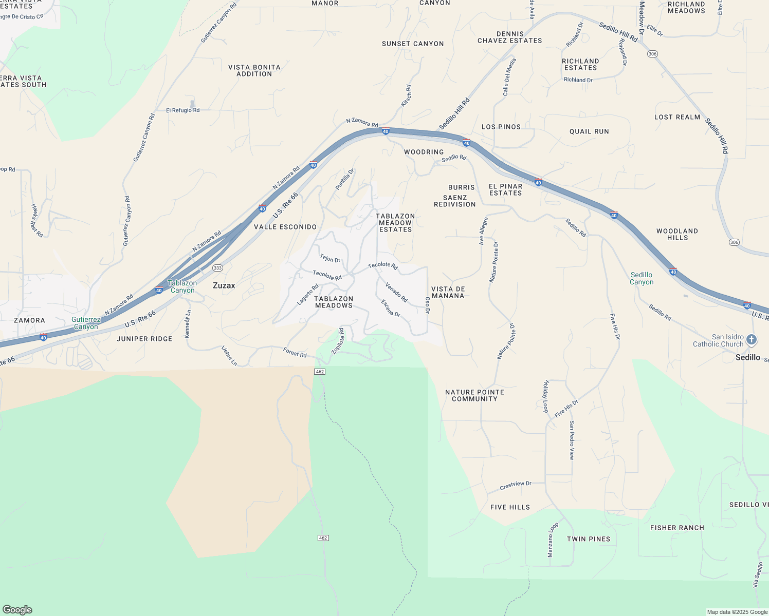 map of restaurants, bars, coffee shops, grocery stores, and more near 16 Escena Drive in Tijeras