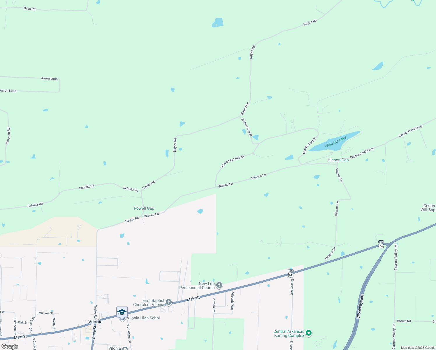 map of restaurants, bars, coffee shops, grocery stores, and more near 15 Vilanco Estates Drive in Vilonia