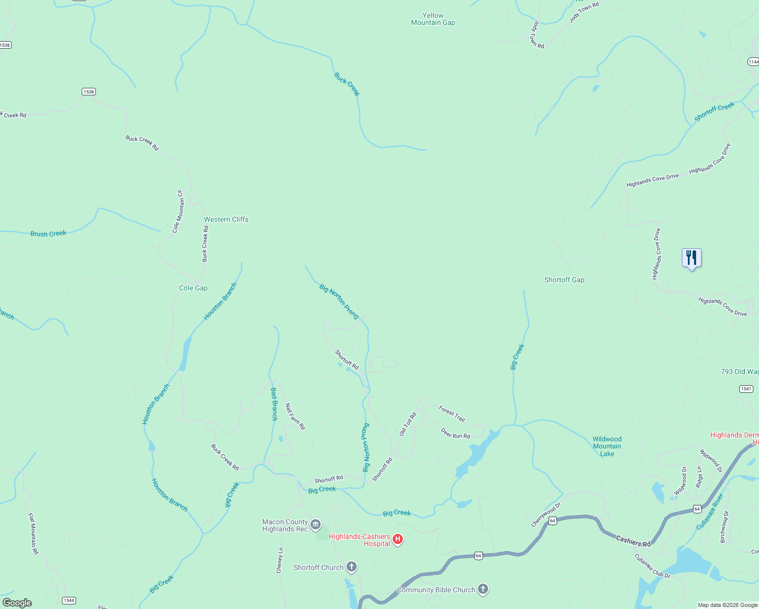 map of restaurants, bars, coffee shops, grocery stores, and more near 1742 Shortoff Road in Highlands