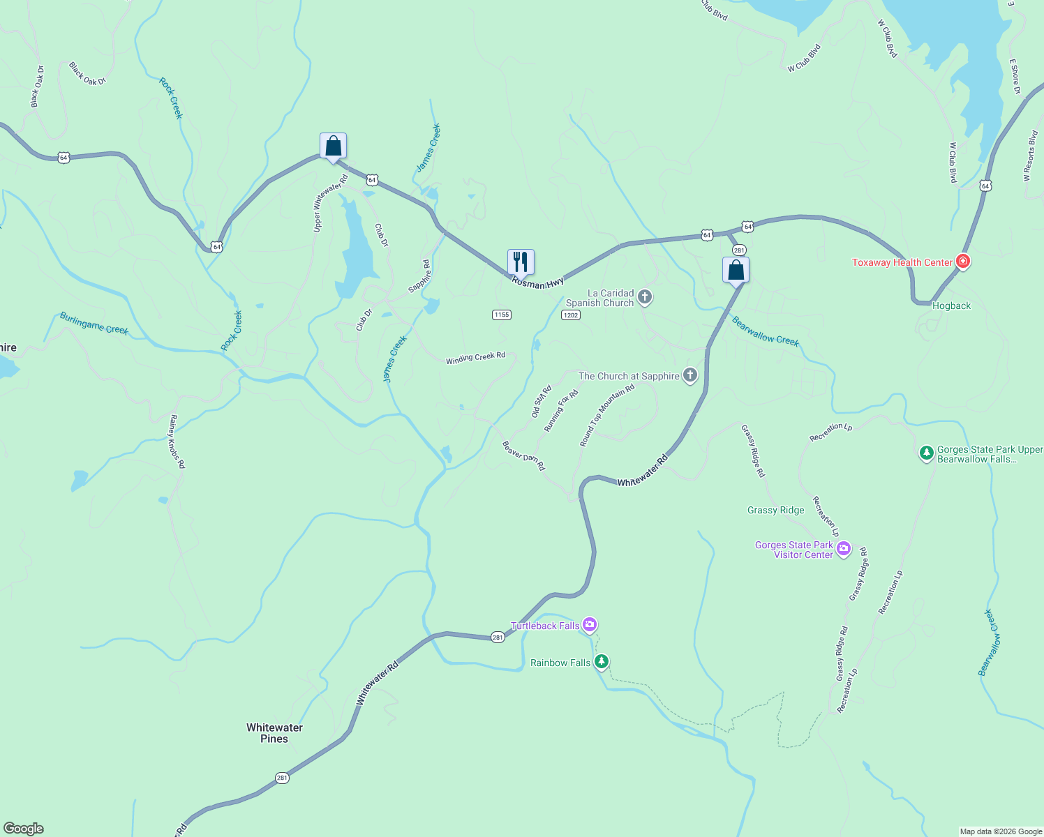 map of restaurants, bars, coffee shops, grocery stores, and more near 21 Old Still Road in Sapphire