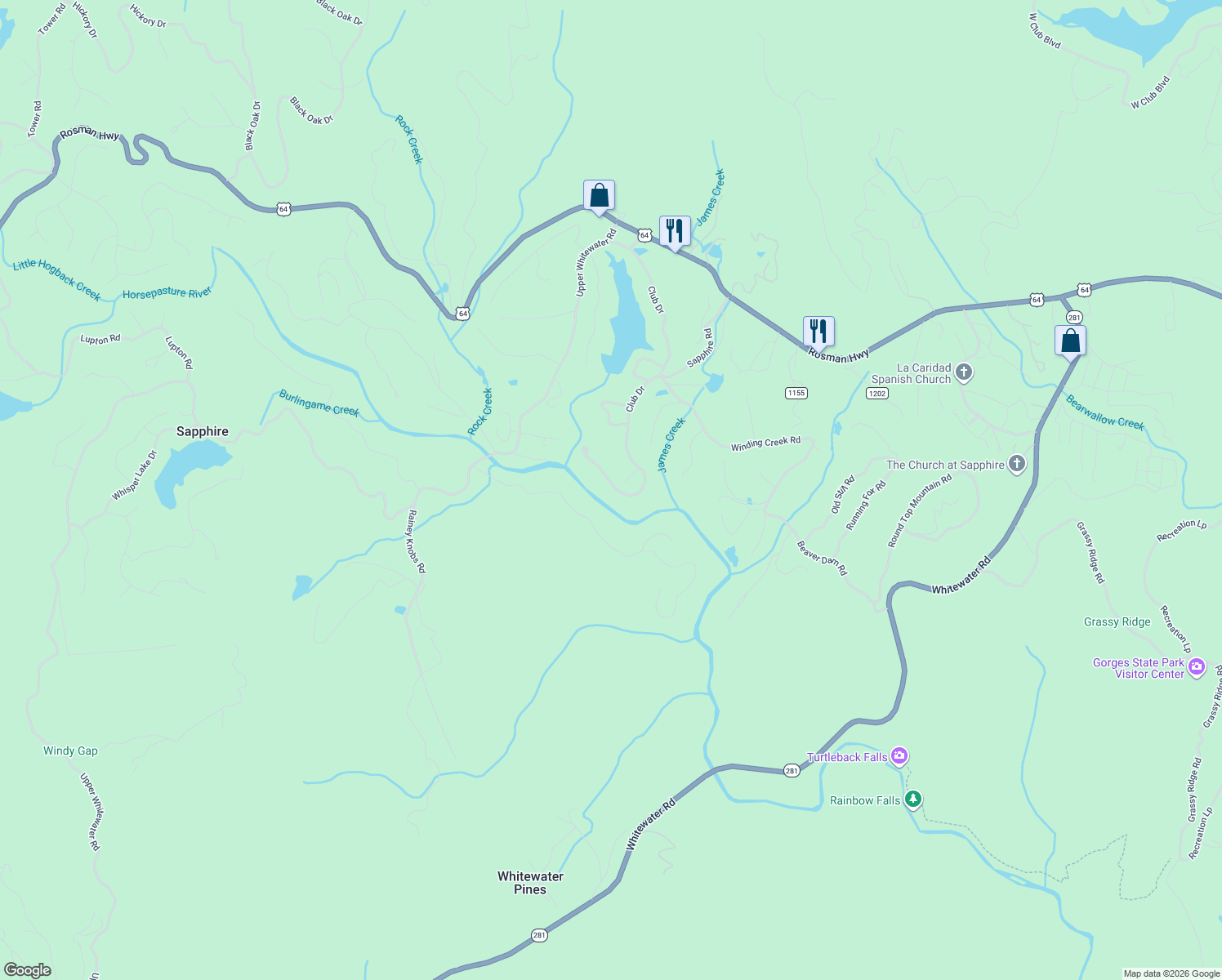 map of restaurants, bars, coffee shops, grocery stores, and more near 59 River Club Villas Drive in Sapphire