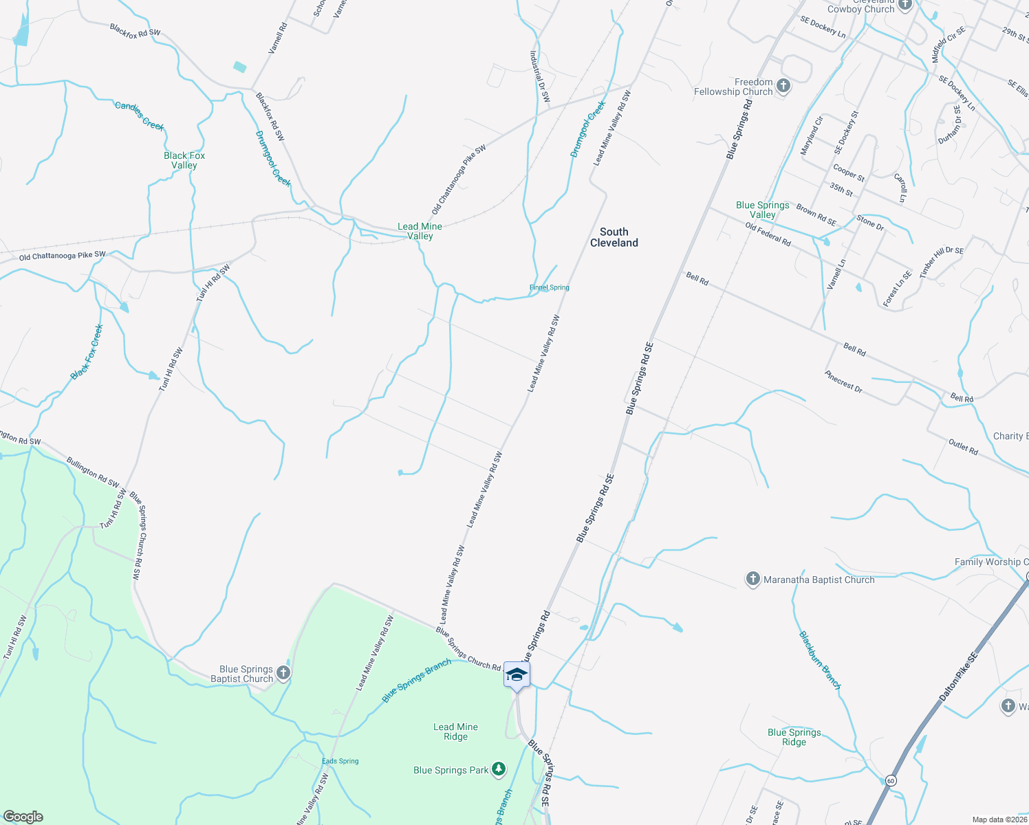 map of restaurants, bars, coffee shops, grocery stores, and more near 762 Lead Mine Valley Road Southwest in Cleveland