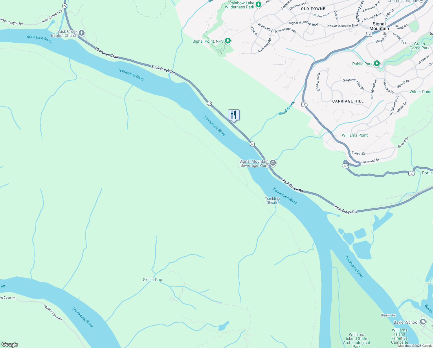 map of restaurants, bars, coffee shops, grocery stores, and more near 2481 Cash Canyon Road in Chattanooga