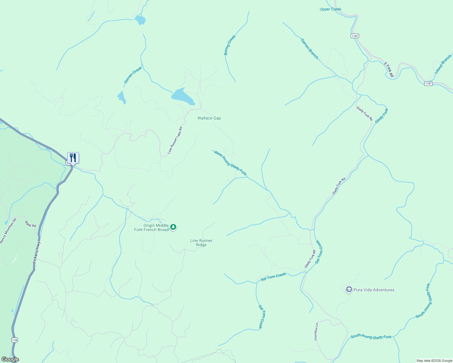map of restaurants, bars, coffee shops, grocery stores, and more near 313 Indian Attack Road in Rosman