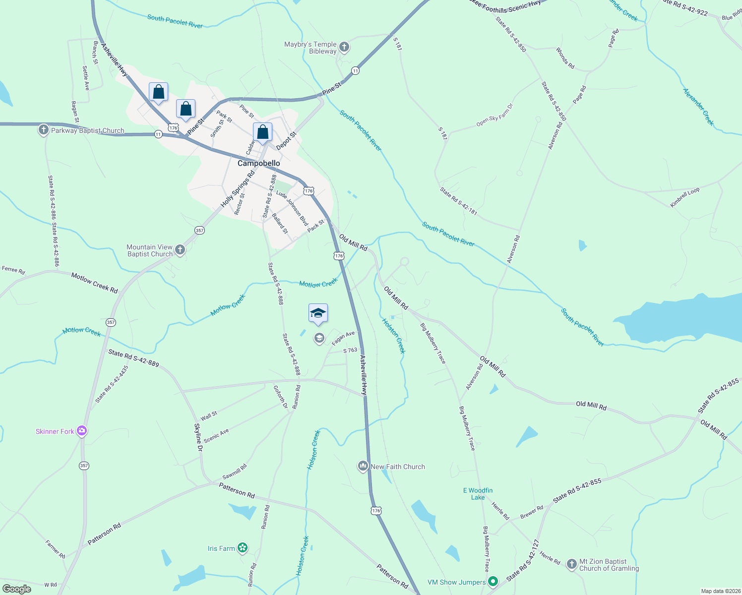 map of restaurants, bars, coffee shops, grocery stores, and more near 100 Chinaberry Lane in Campobello