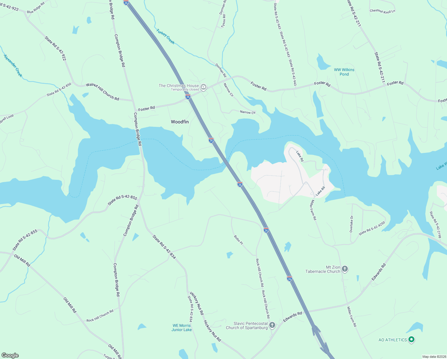 map of restaurants, bars, coffee shops, grocery stores, and more near 118 Sunset Drive in Inman