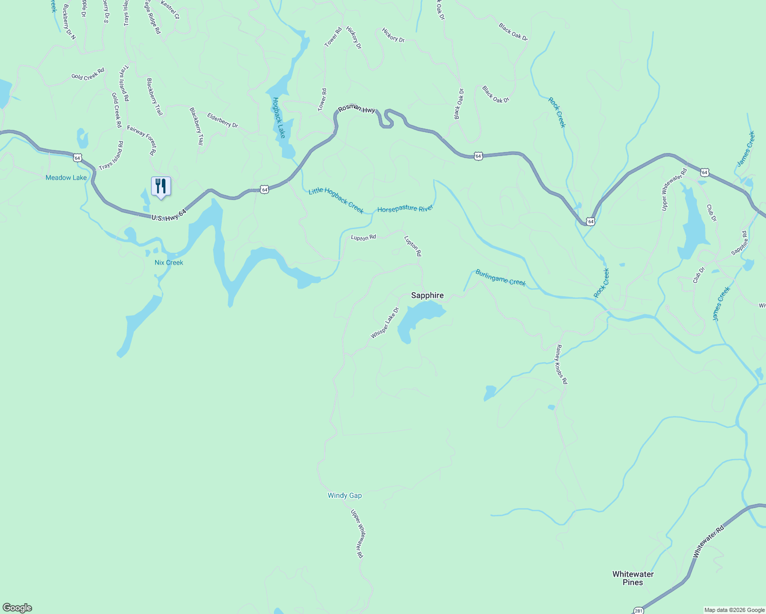 map of restaurants, bars, coffee shops, grocery stores, and more near 104 Trafalgar Court in Sapphire