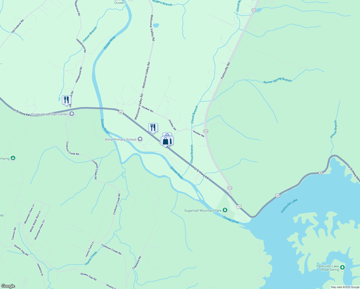 map of restaurants, bars, coffee shops, grocery stores, and more near 1725 Hwy 64 in Benton