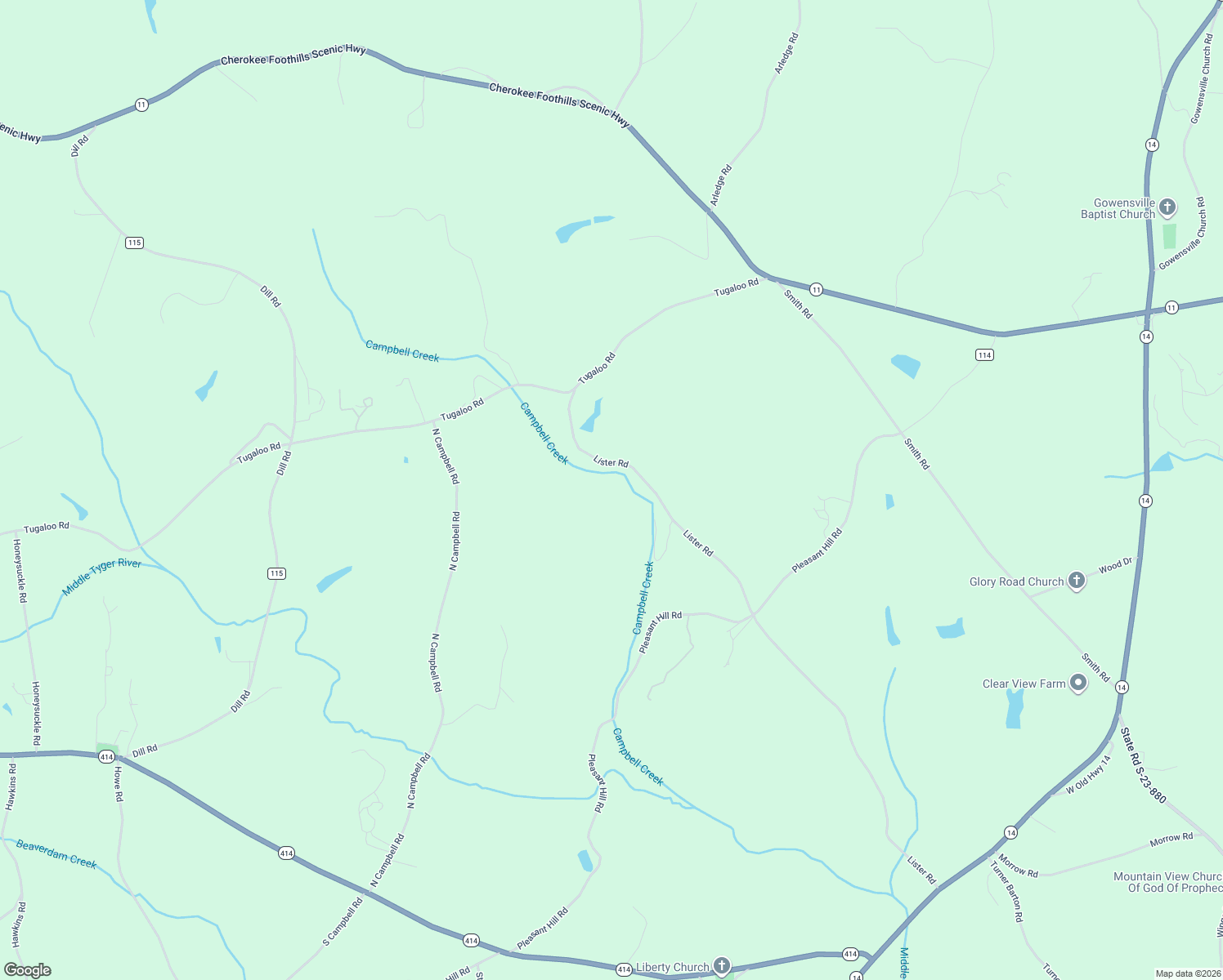 map of restaurants, bars, coffee shops, grocery stores, and more near Lister Road in Landrum