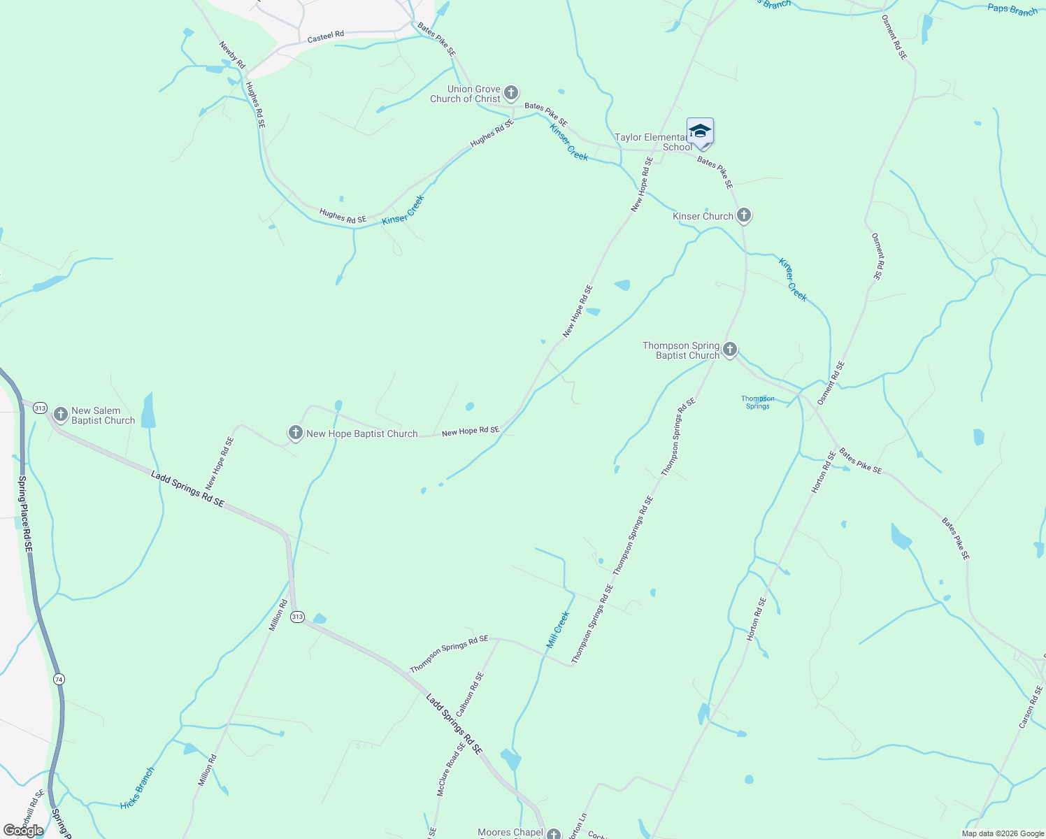 map of restaurants, bars, coffee shops, grocery stores, and more near 561 New Hope Road Southeast in Cleveland