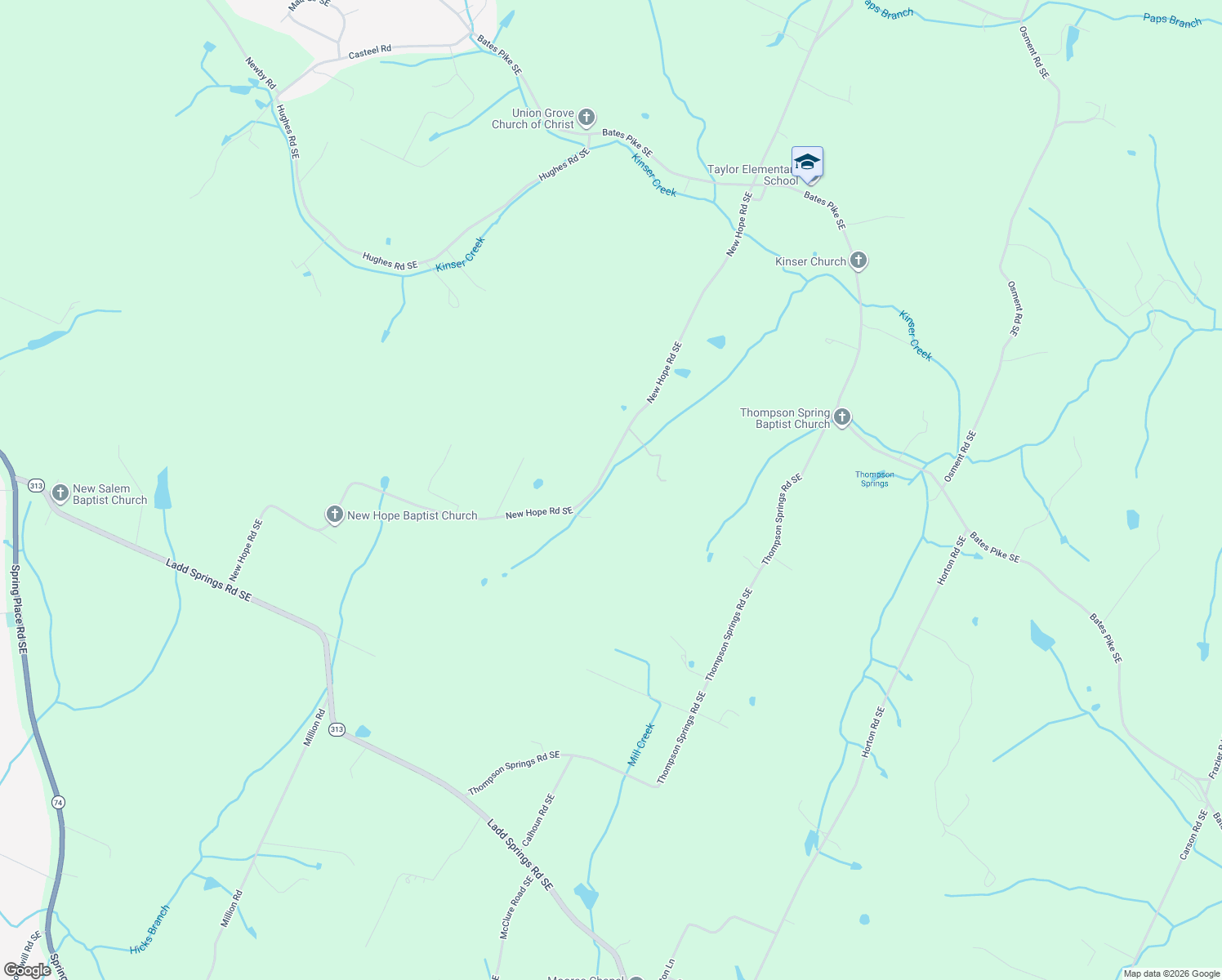 map of restaurants, bars, coffee shops, grocery stores, and more near 561 New Hope Road Southeast in Cleveland