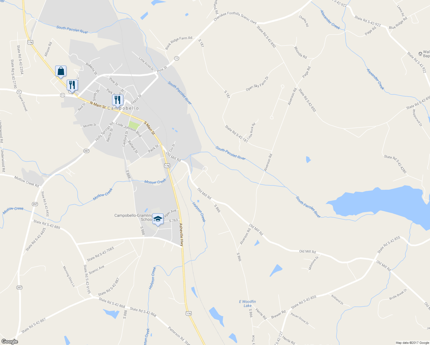 map of restaurants, bars, coffee shops, grocery stores, and more near 170 Buena Vista Drive in Campobello