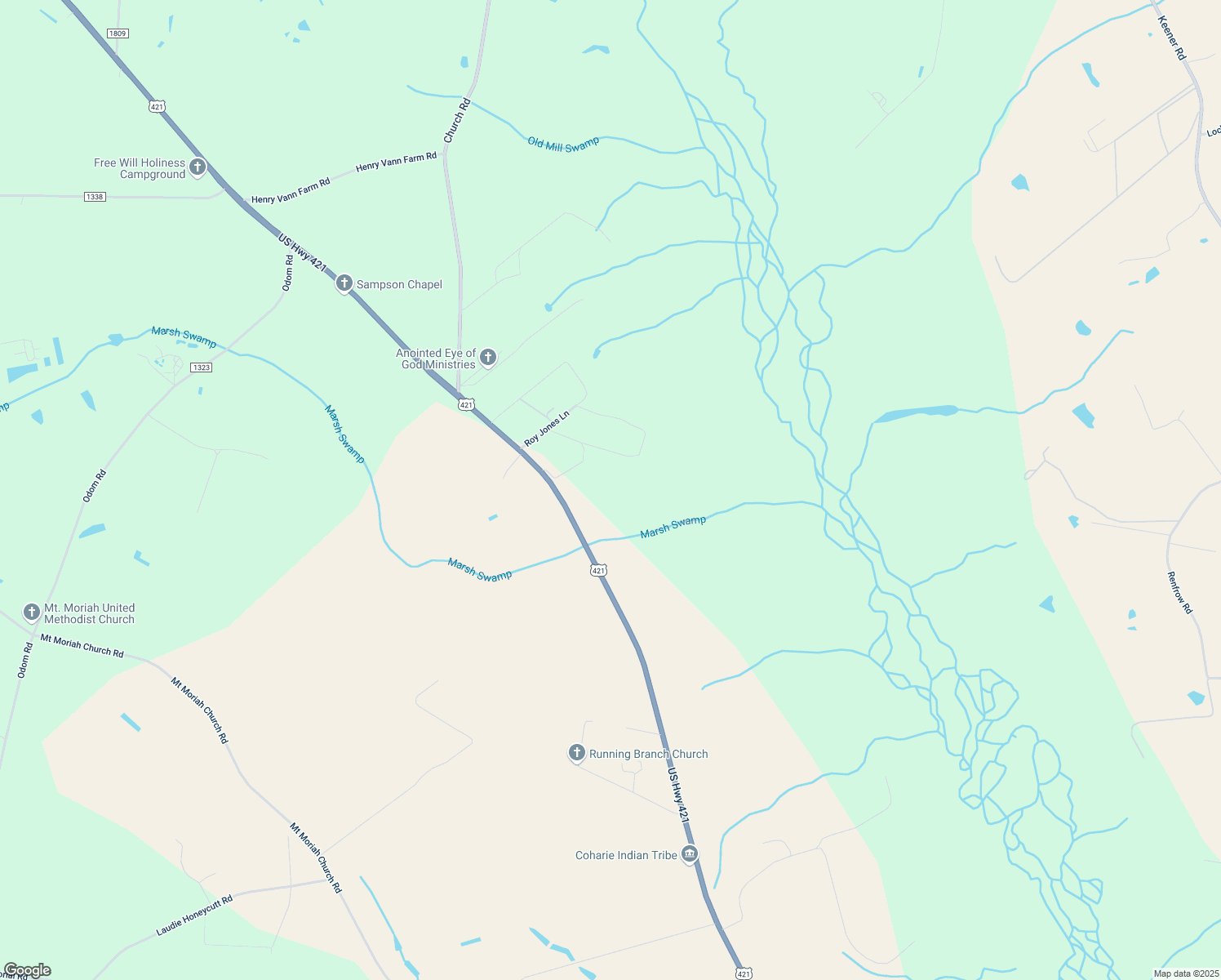 map of restaurants, bars, coffee shops, grocery stores, and more near 111 Roy Jones Lane in Clinton