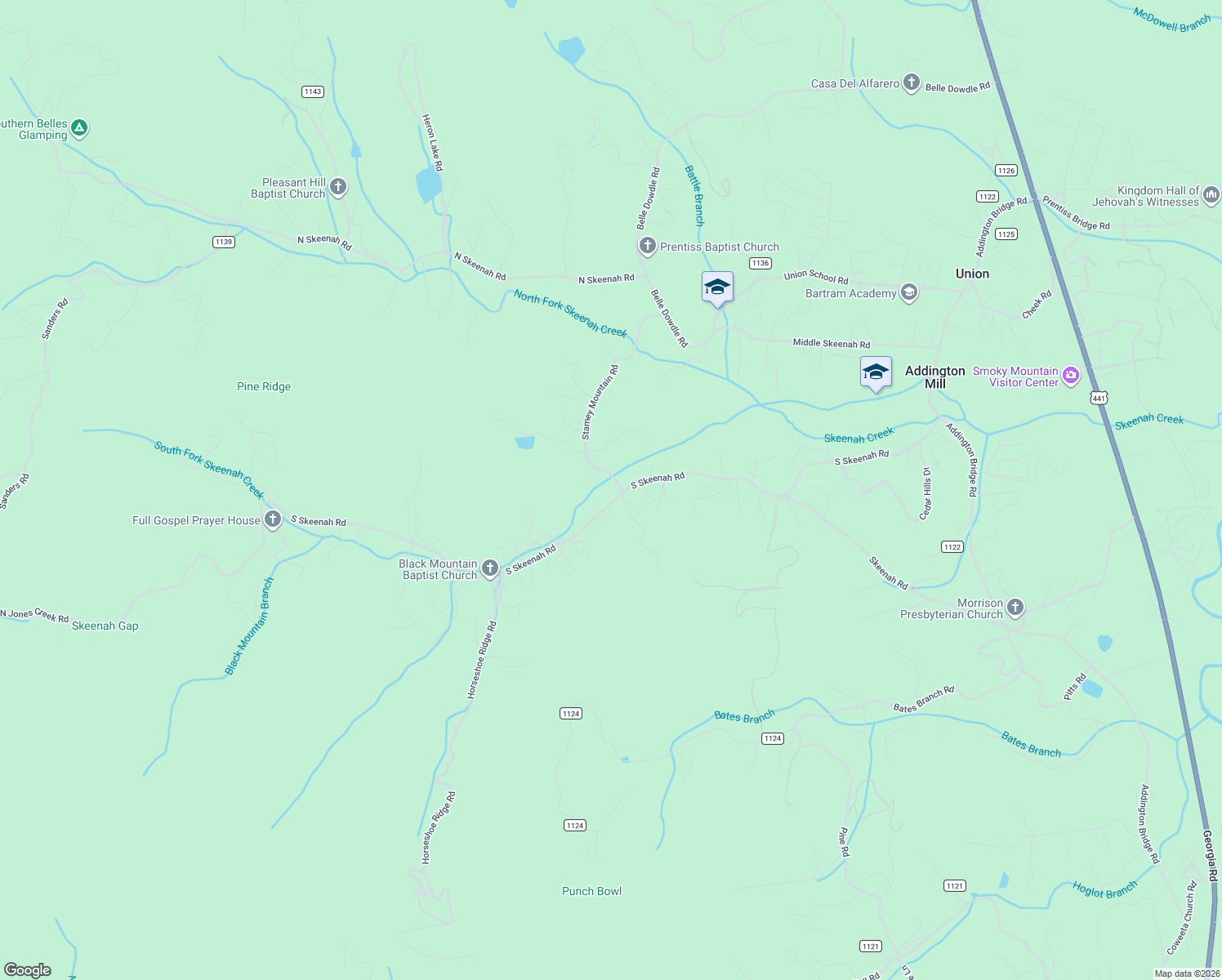 map of restaurants, bars, coffee shops, grocery stores, and more near 1109 S Skeenah Rd in Franklin