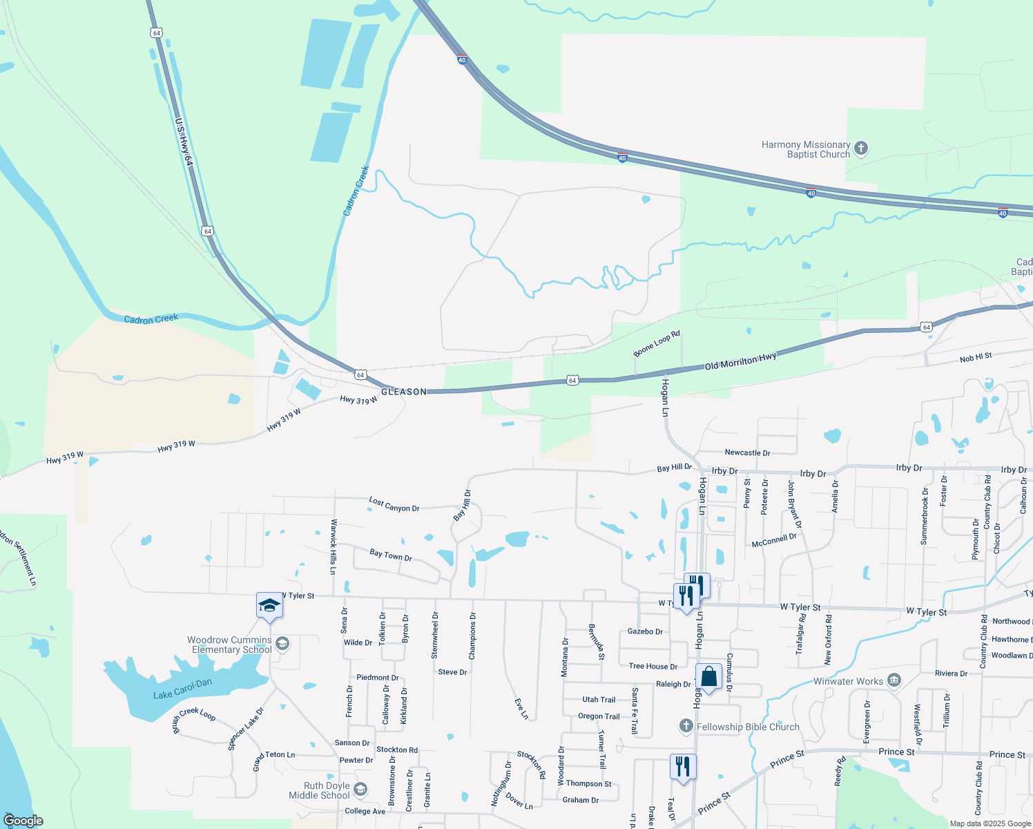 map of restaurants, bars, coffee shops, grocery stores, and more near 4675 U.S. 64 in Conway