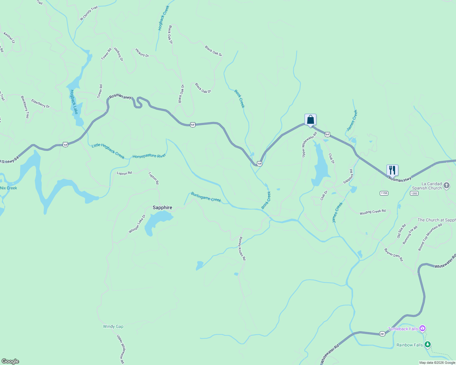 map of restaurants, bars, coffee shops, grocery stores, and more near The Rapids in Transylvania