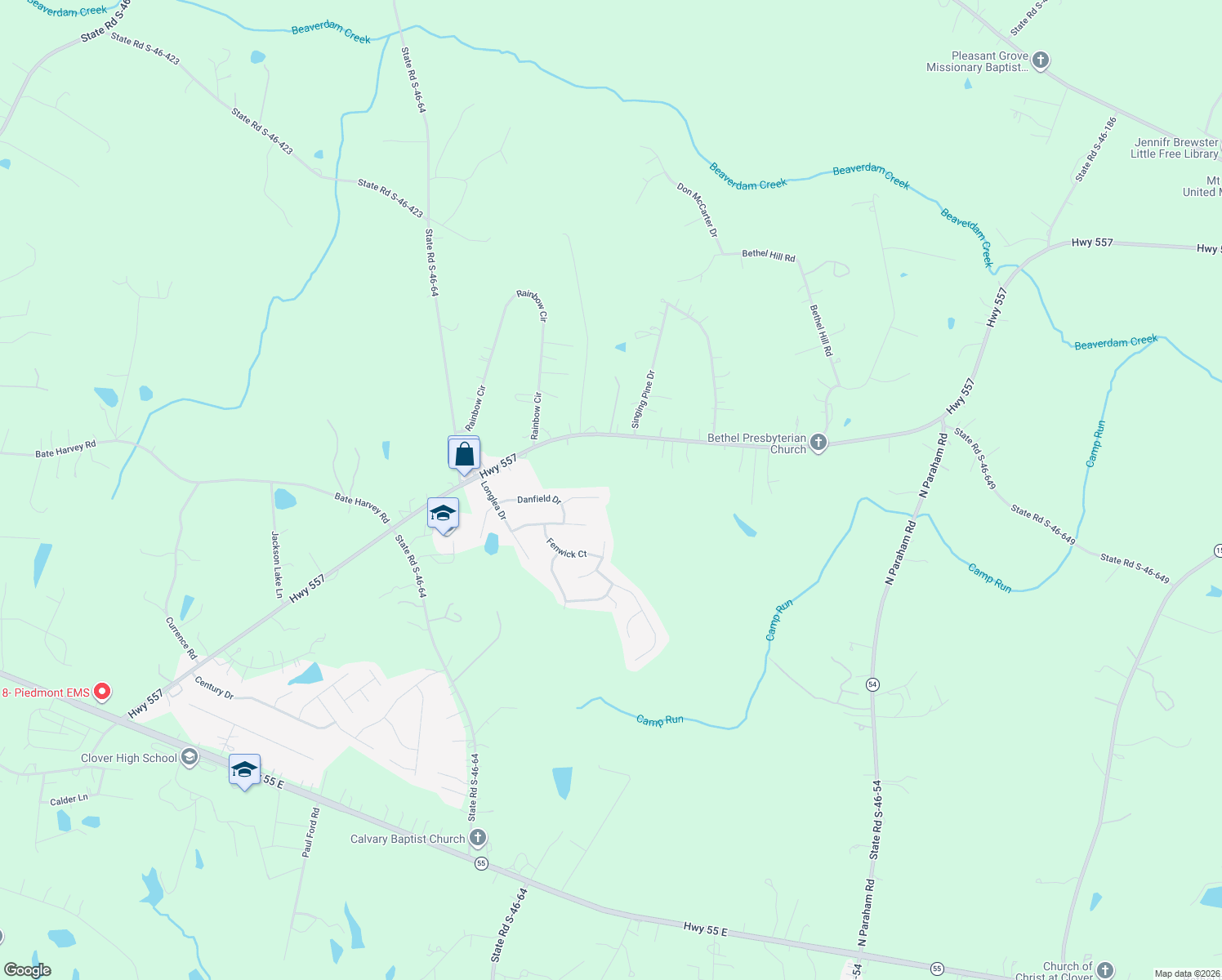 map of restaurants, bars, coffee shops, grocery stores, and more near 735 Langley Ct in Clover