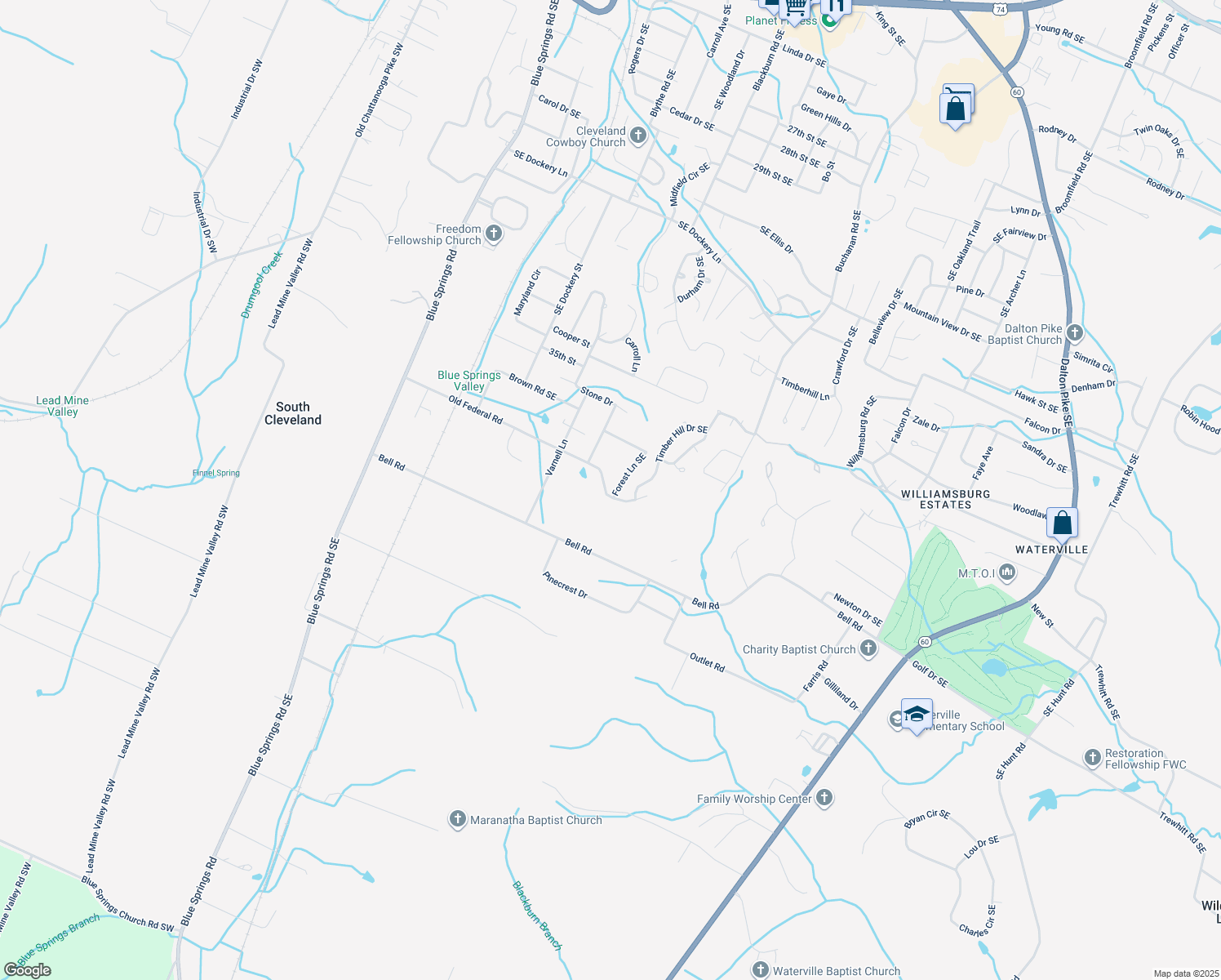 map of restaurants, bars, coffee shops, grocery stores, and more near 3765 Forest Lane Southeast in Cleveland