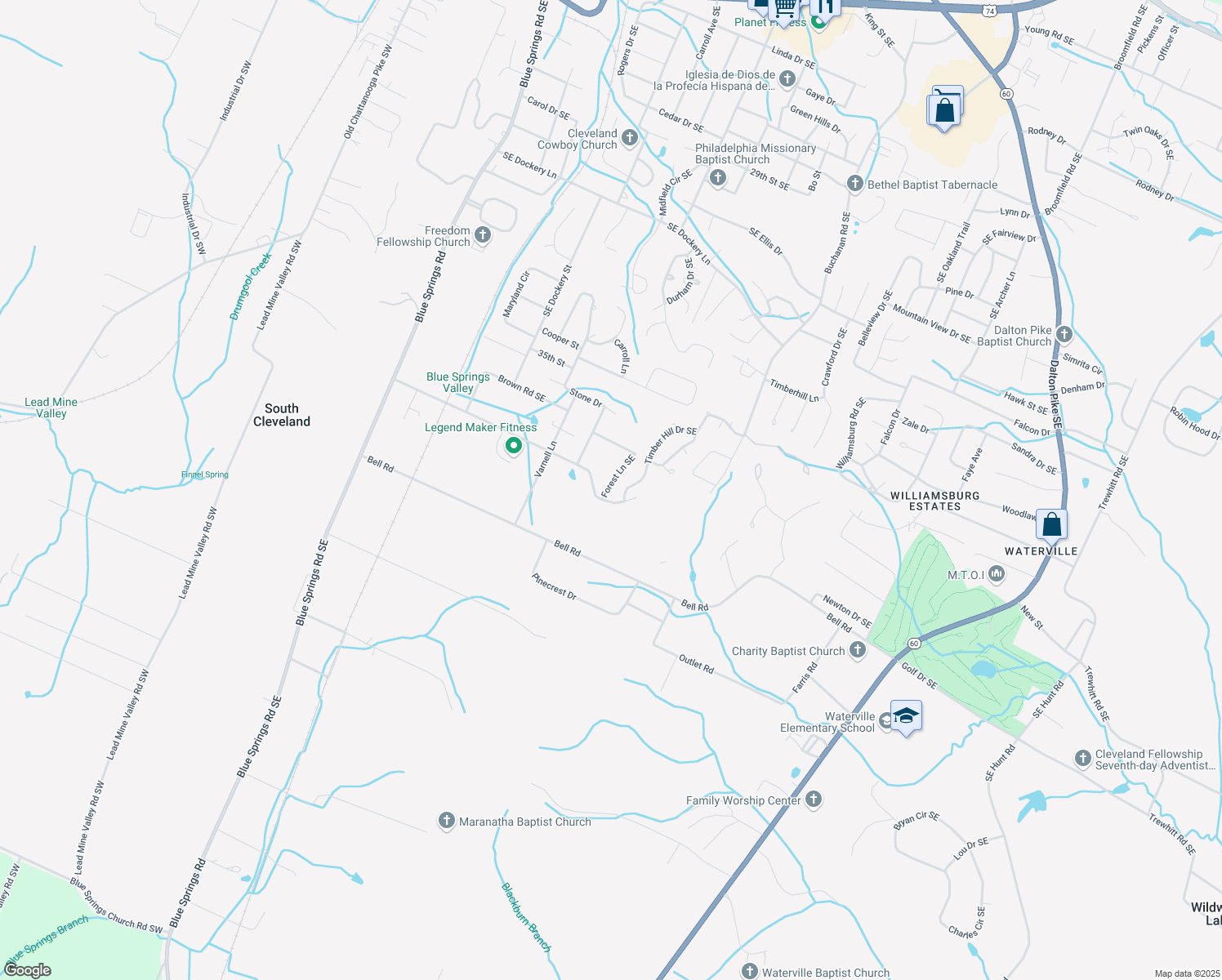 map of restaurants, bars, coffee shops, grocery stores, and more near 3775 Forest Lane Southeast in Cleveland