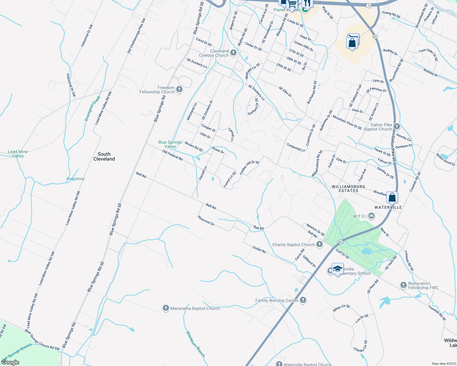map of restaurants, bars, coffee shops, grocery stores, and more near 3765 Forest Lane Southeast in Cleveland