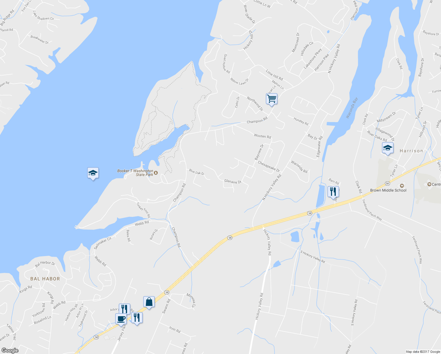 map of restaurants, bars, coffee shops, grocery stores, and more near 5500 Montaire Lane in Chattanooga