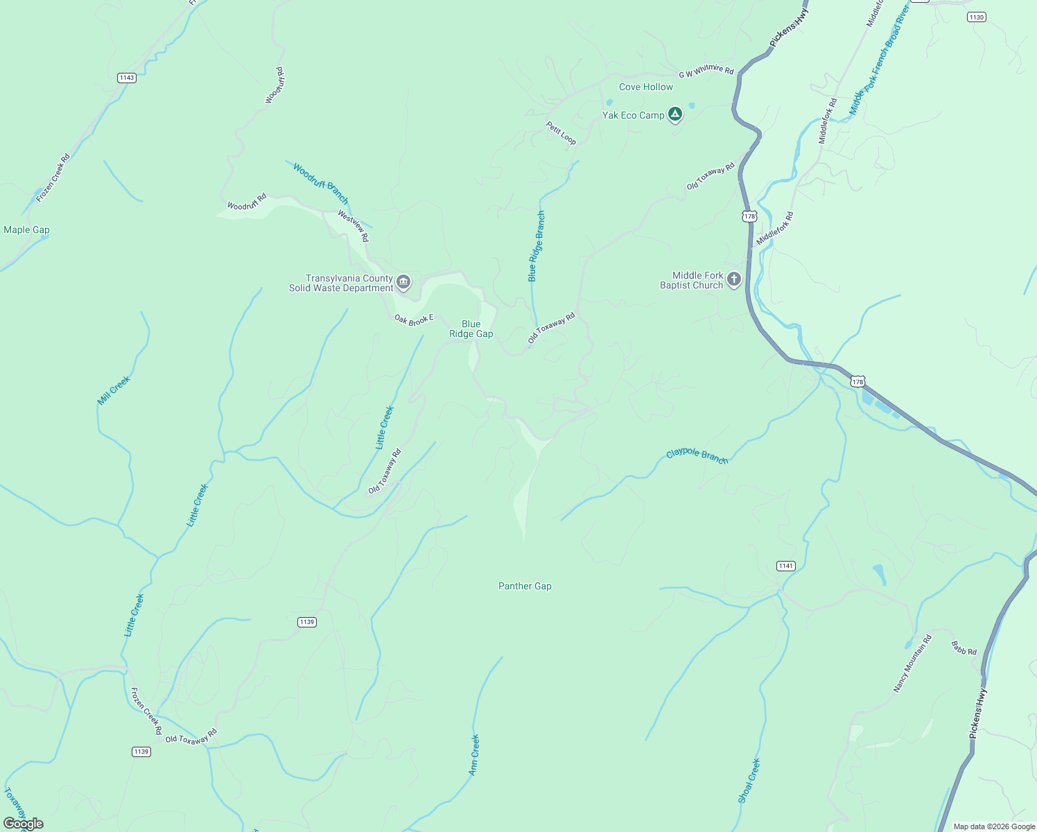 map of restaurants, bars, coffee shops, grocery stores, and more near 425 Panther Gap Road in Brevard