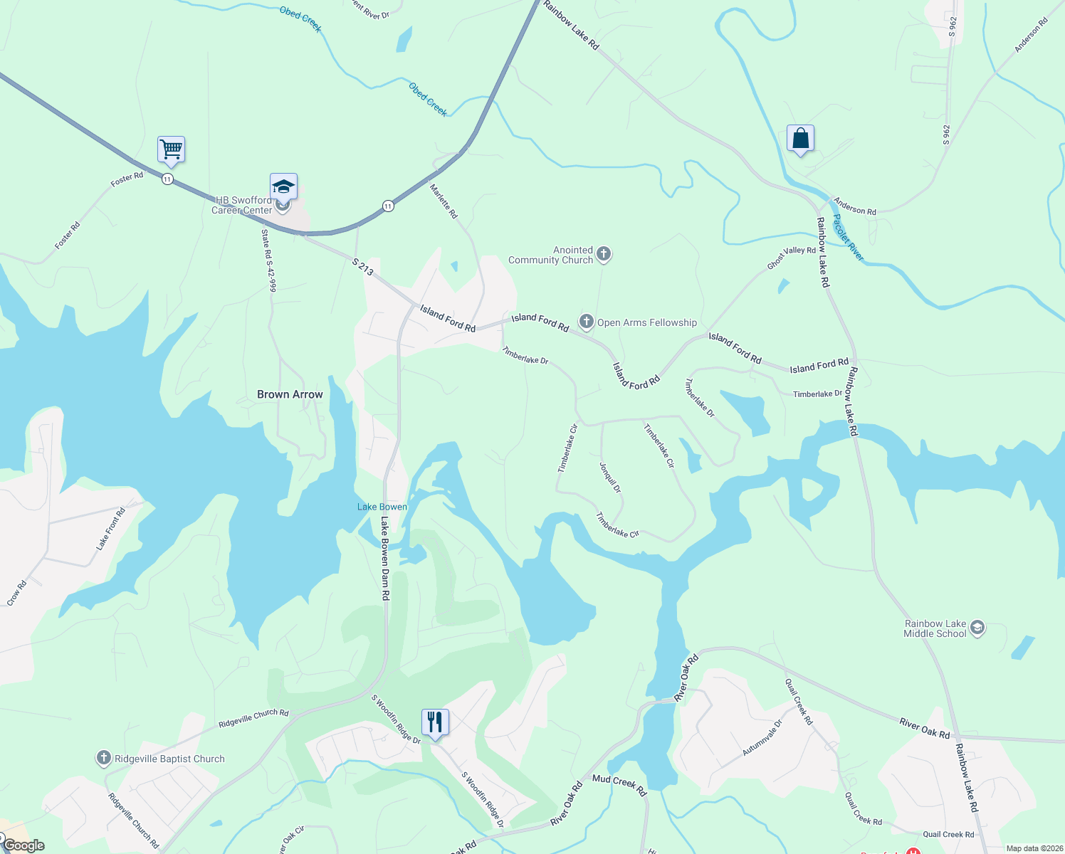map of restaurants, bars, coffee shops, grocery stores, and more near 113 Englewood Drive in Inman