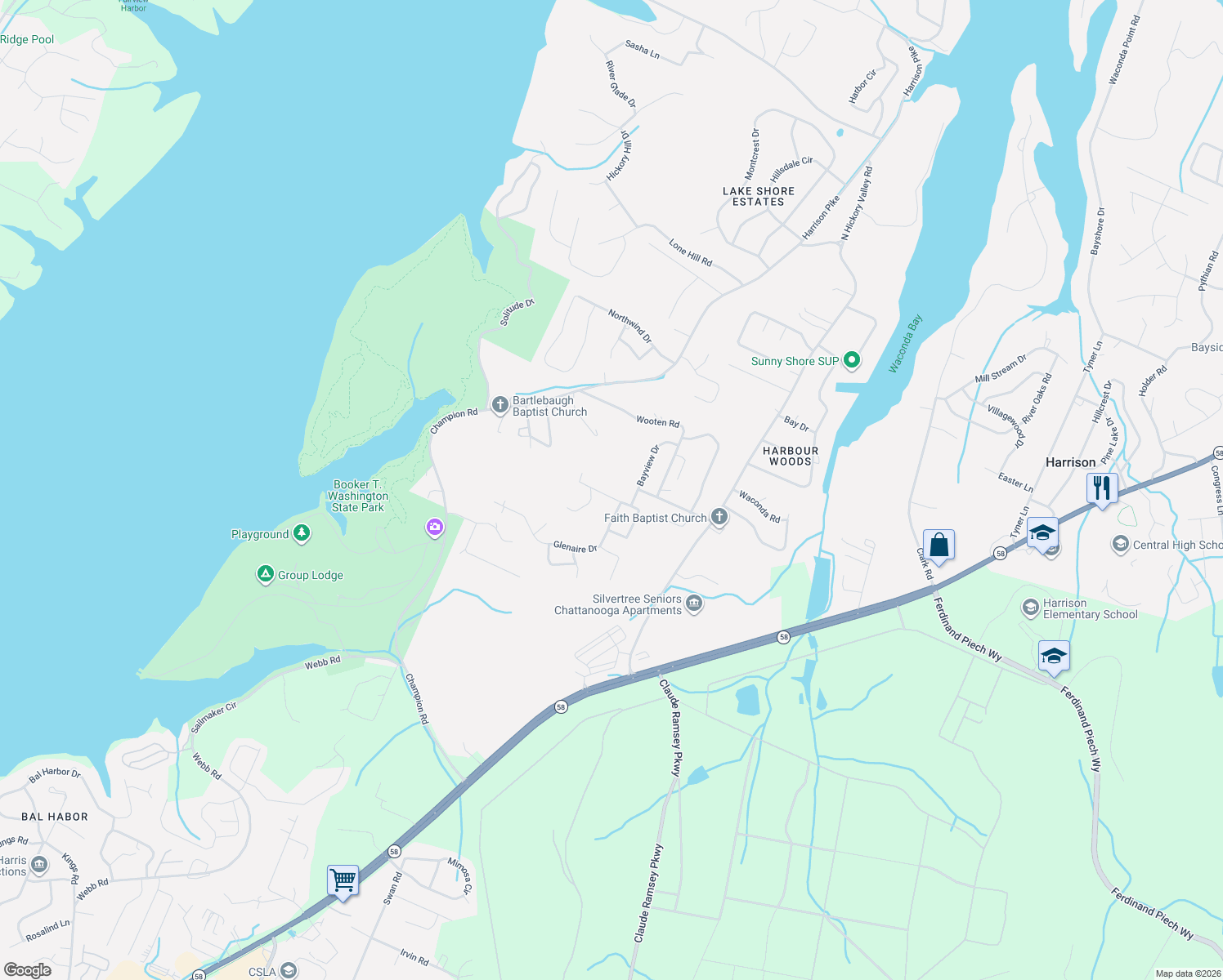 map of restaurants, bars, coffee shops, grocery stores, and more near 8906 Heritage Drive in Chattanooga