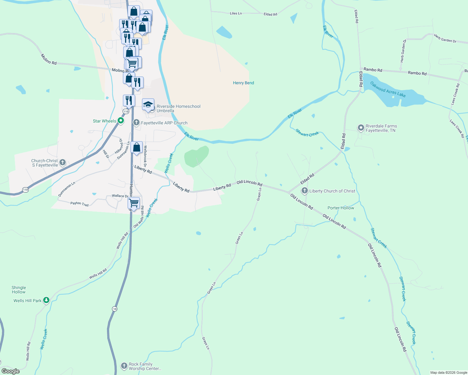 map of restaurants, bars, coffee shops, grocery stores, and more near 1 Old Lincoln Road in Fayetteville