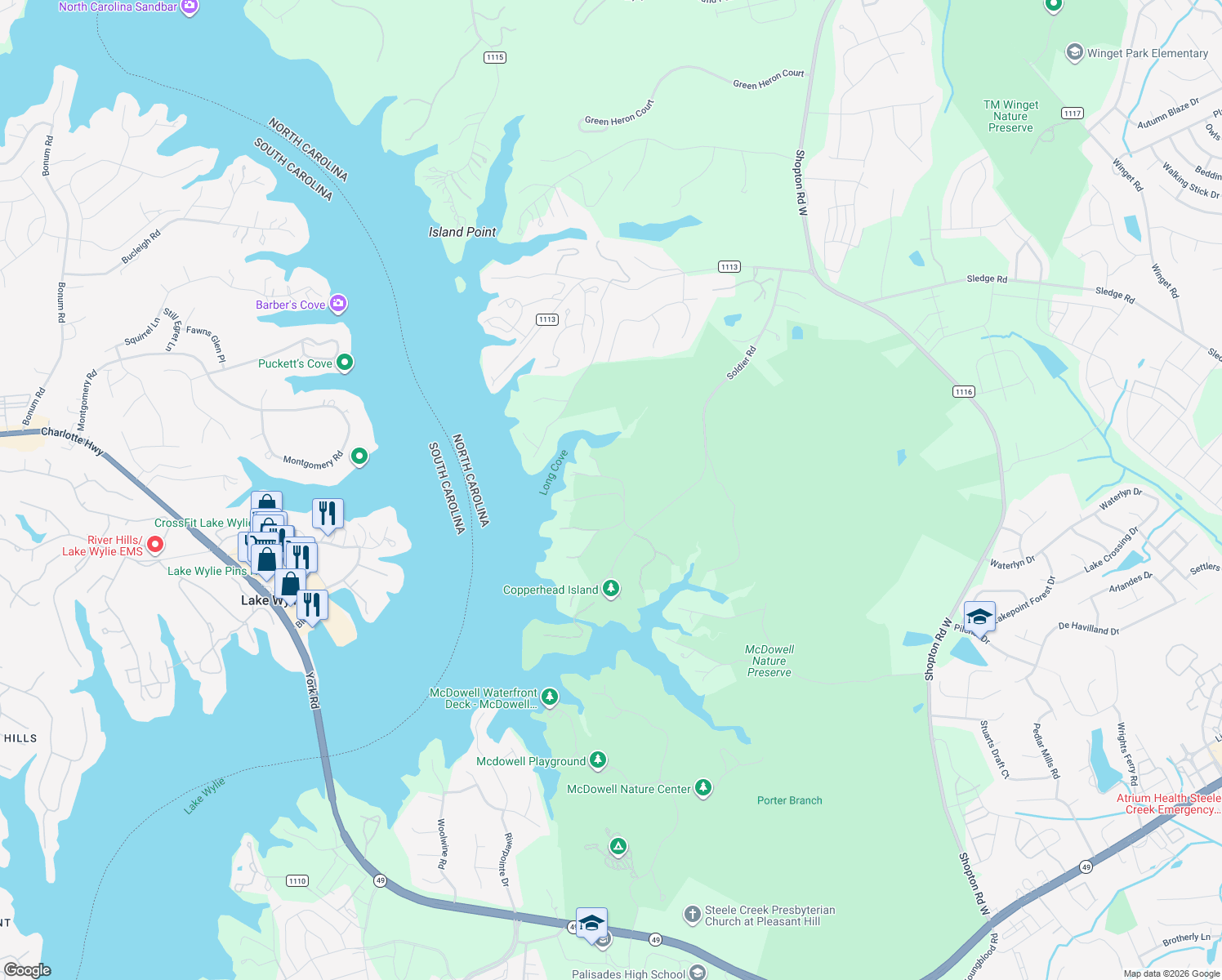 map of restaurants, bars, coffee shops, grocery stores, and more near 13492 Luray Avenue in Charlotte