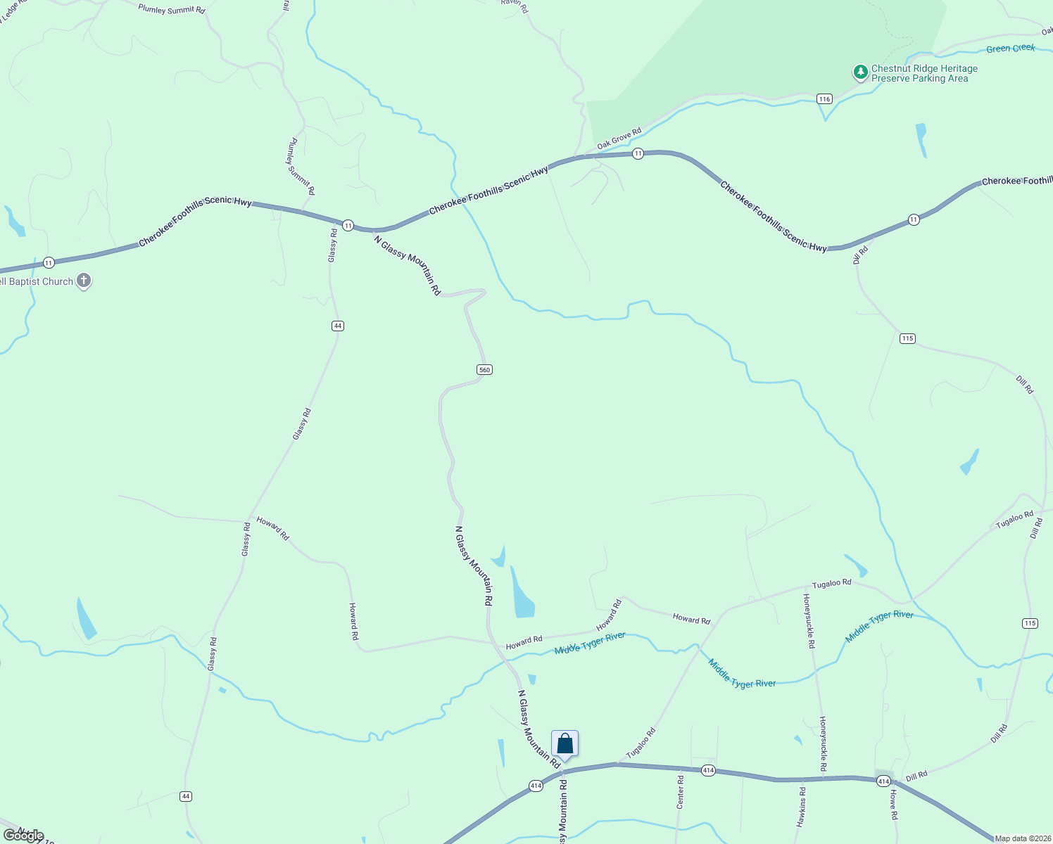 map of restaurants, bars, coffee shops, grocery stores, and more near 446 North Glassy Mountain Road in Landrum