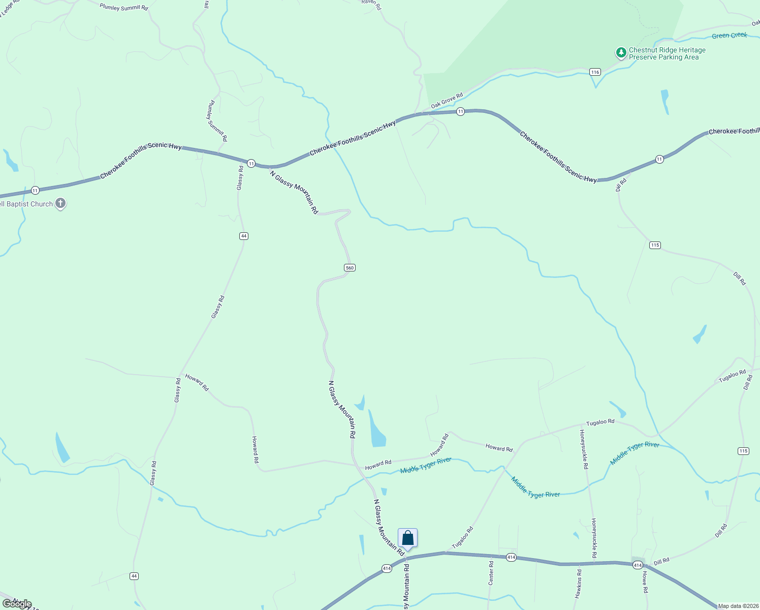 map of restaurants, bars, coffee shops, grocery stores, and more near 446 North Glassy Mountain Road in Landrum