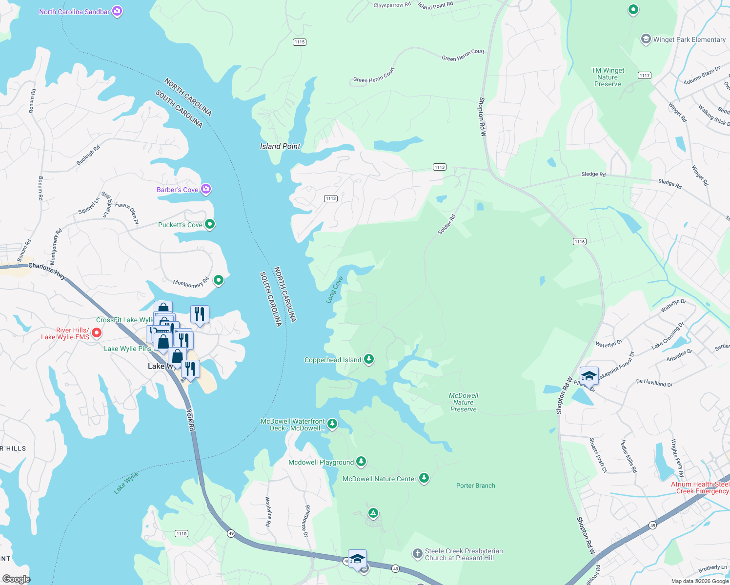 map of restaurants, bars, coffee shops, grocery stores, and more near 13492 Luray Avenue in Charlotte