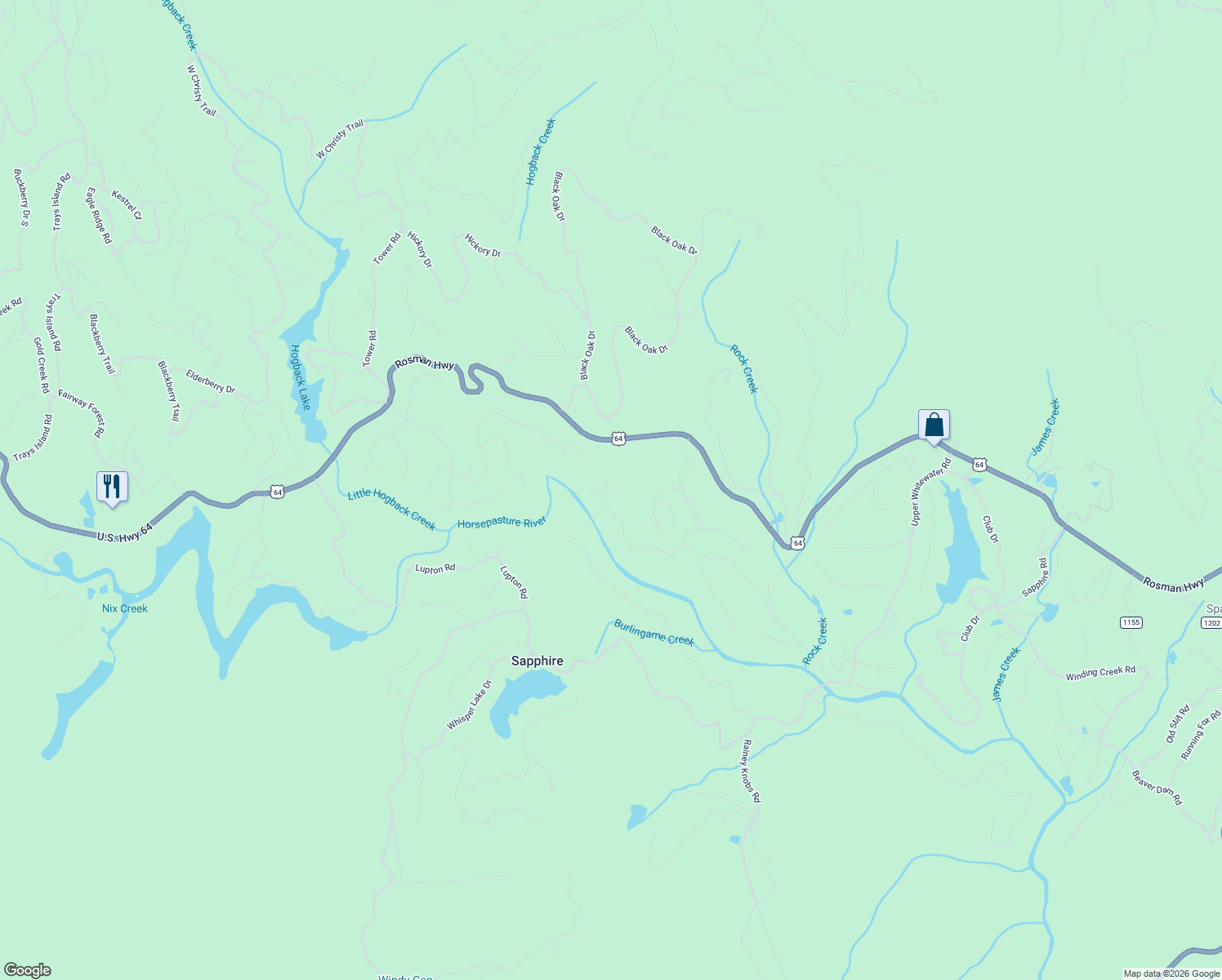 map of restaurants, bars, coffee shops, grocery stores, and more near 620 Holly Road in Sapphire